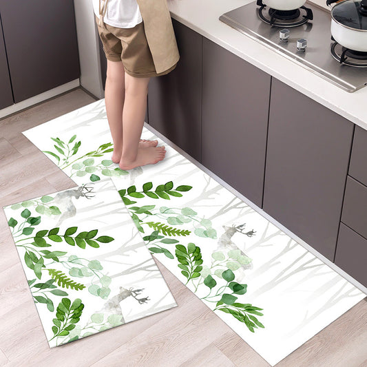 Tapis de sol de cuisine simple et moderne fleurs blanc/vert