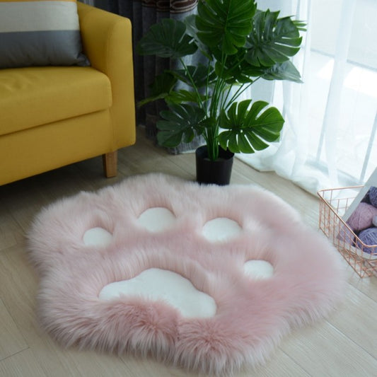 Tapis de sol en fausse fourrure forme pattes de chat rose et blanc
