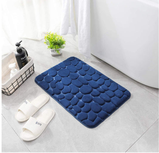 Tapis de salle de bain en relief antidérapant et confort bleu foncé